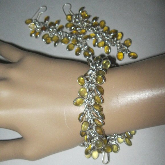 9/4/25...SALE.."CITRINE STONES IN STERLING SILVER BRACELET W/MATCHING EARRINGS" - Picture 1 of 7